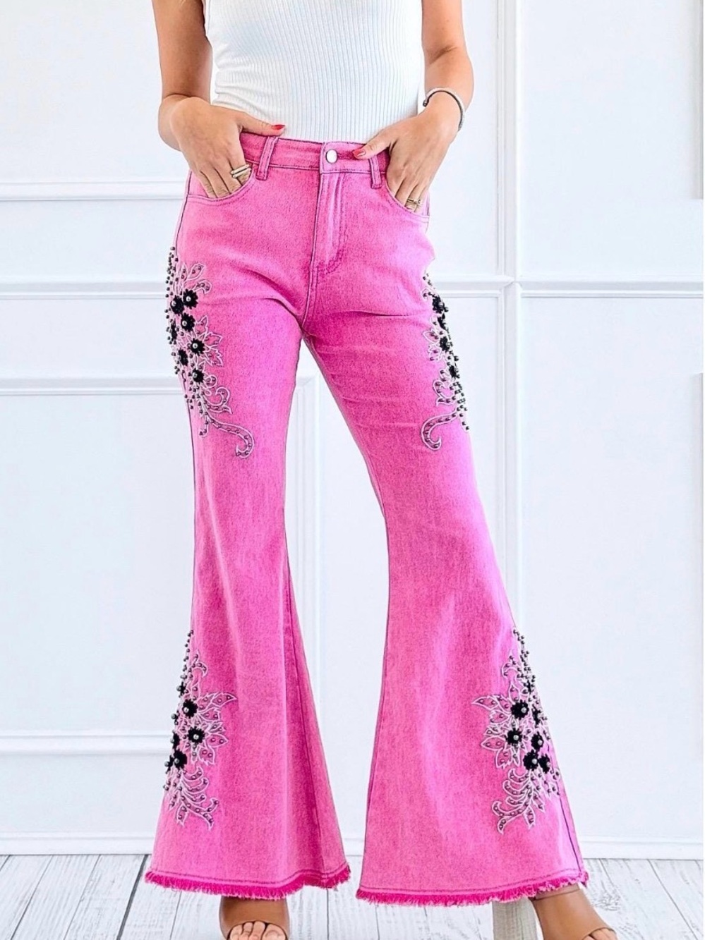 POL Pink High-Waist Denim Pant - Wild at Heart Retro - embroidered & embellished - Picture 4 of 6